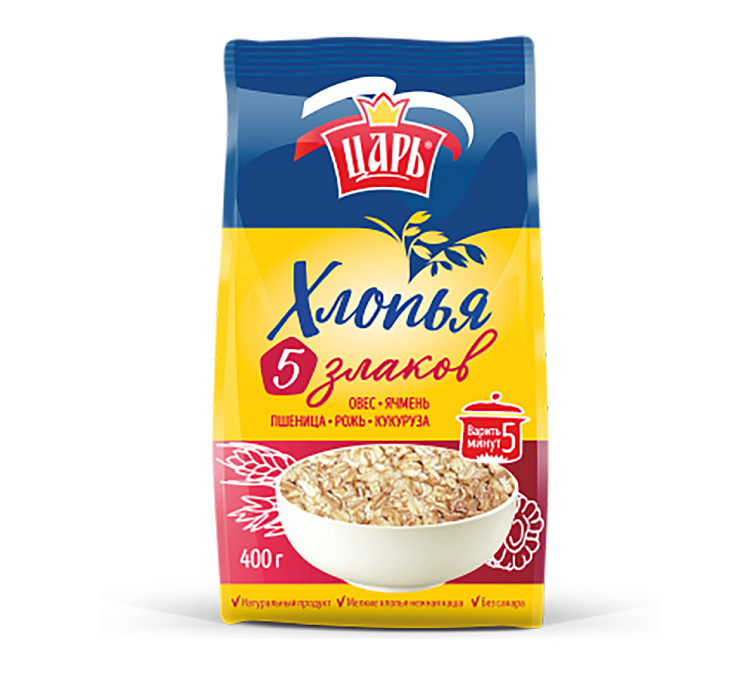 Хлопья 5 злаков 400г ТМ Царь 